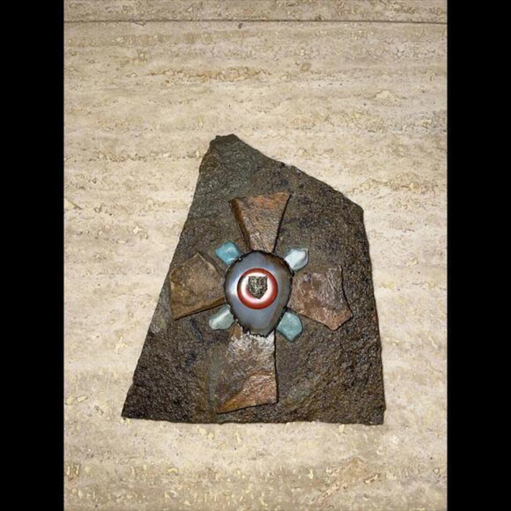 Rustic Stone Gem Stoneโ Cross On Flat stone 6.5โx5.5โ Decorated Craft